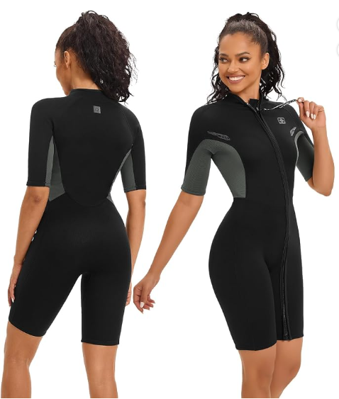 Seaskin Shorty Wetsuits for Mens Womens 2mm Front Zip Diving Suits
