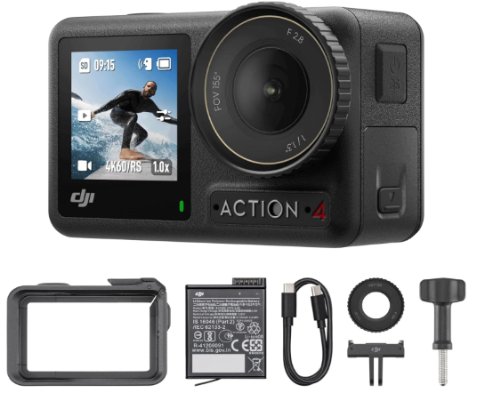 DJI Osmo Action 4 Essential Combo, Waterproof Action Camera with 1/1.3" Sensor, 4K/120fps Video, Stunning Low-Light Imaging, 10-bit & D-Log M Color Performance, Long-Lasting 160 Mins, Vlogging Camera
