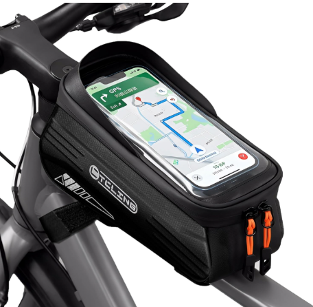 Bike Phone Bag with TPU Sensitive Touch, Waterproof Top Tube Bicycle Front Frame Bag, 1.9L Large Capacity EVA Hard Shell Mount Bike Phone Holder Bag Under 7", Handlebar Bag Bike Accessories